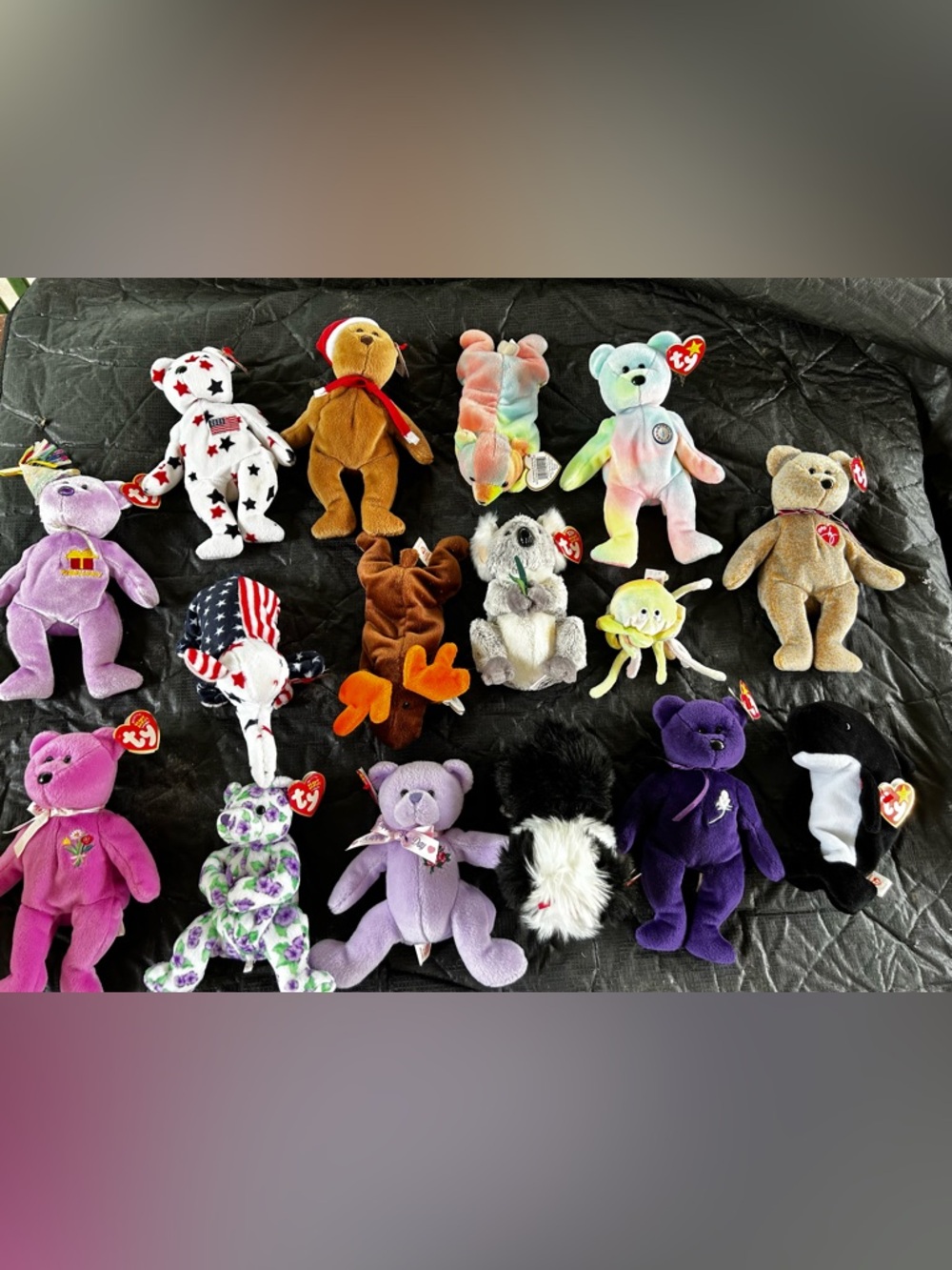 Ty Beanie Babies lot of 15 - tie dye- princess Dianna - Orca- signed Bear-